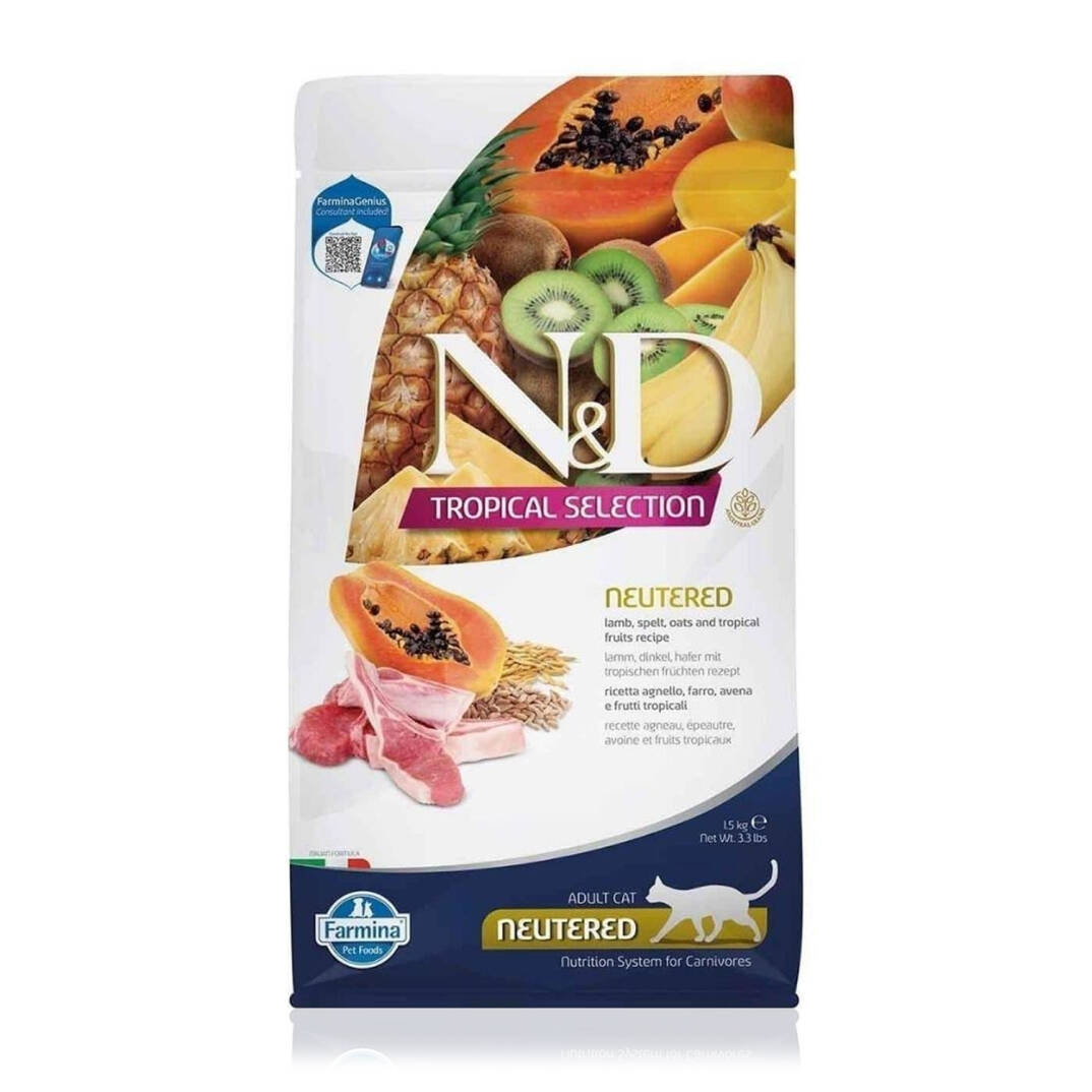 N&D Az Tahıllı Kuzu Etli Tropik Meyveli Kısırlaştırılmış Yetişkin Kedi Maması 1.5 Kg - 1