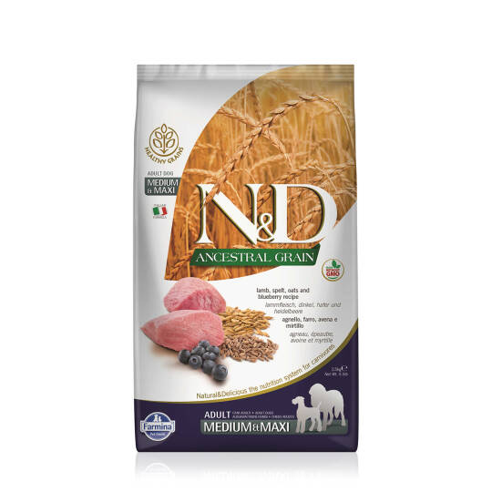 N&D Az Tahıllı Kuzu Etli Yaban Mersinli Genç ve Yetişkin Köpek Maması 2.5 Kg