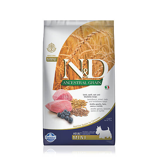 N&D Az Tahıllı Kuzu Etli Yaban Mersinli Küçük Irk Yetişkin Köpek Maması 2.5 Kg