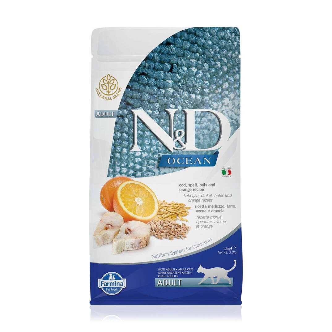 N&D Az Tahıllı Morina Balıklı Portakallı Yetişkin Kedi Maması 1.5 Kg - 1