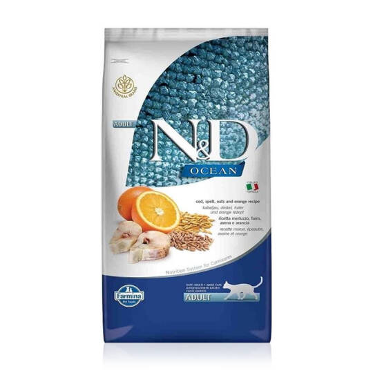 N&D Az Tahıllı Morina Balıklı Portakallı Yetişkin Kedi Maması 10 Kg
