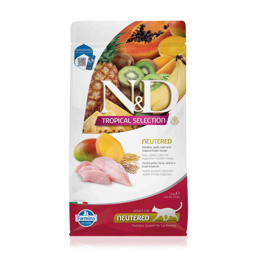 N&D Az Tahıllı Tavuk Etli Tropik Meyveli Kısırlaştırılmış Yetişkin Kedi Maması 1.5 Kg - 1