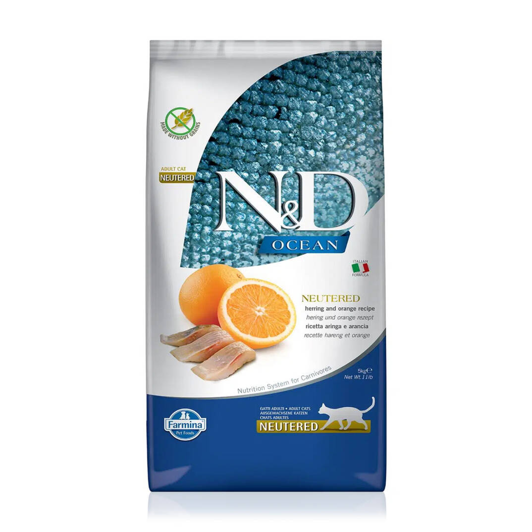 N&D Tahılsız Ringa Balıklı Portakallı Kısırlaştırılmış Yetişkin Kedi Maması 5 Kg - 1
