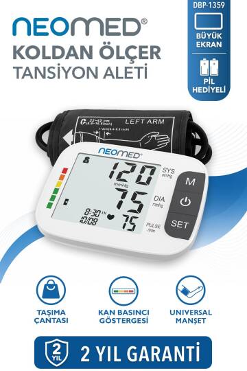 Neomed DBP-1359 Büyük Ekranlı Hafızalı Üstk Koldan Dijital Tam Otomatik Tansiyon Aleti