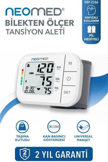 Neomed DBP-2266 Geniş Ekranlı Hafızalı Bilekten Dijital Tam Otomatik Tansiyon Aleti