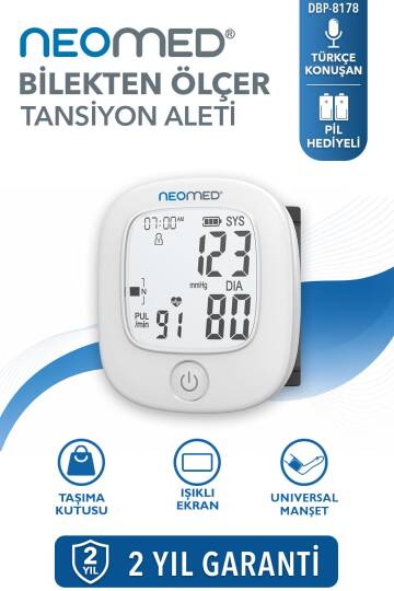 Neomed DBP-8178 Türkçe Konuşan Tek Tuşla Ölçen Işıklı Bilekten Dijital Tam Otomatik Tansiyon Aleti