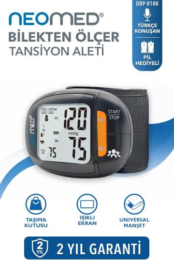 Neomed DBP-8188 Türkçe Konuşan Hafızalı İnce Tasarım Bilekten Dijital Tam Otomatik Tansiyon Aleti