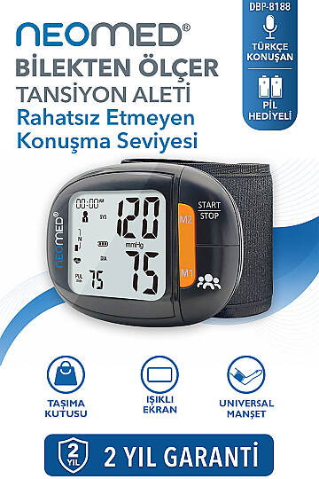 DBP-8188 Rahatsız Etmeyen Konuşma Seviyesi Türkçe Konuşan Hafızalı İnce Tasarım Bilekten Dijital Tam Otomatik Tansiyon Aleti