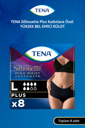 Silhouette Plus Kadınlara Özel Yüksek Bel Emici Külot Siyah L 8’li 1 Paket (8 Adet)