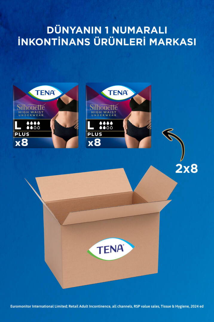 Silhouette Plus Kadınlara Özel Yüksek Bel Emici Külot Siyah L 8'li 2 Paket (16 Adet) - 2