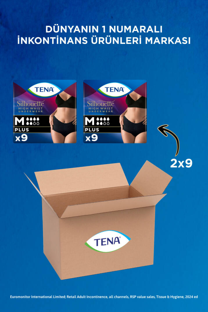 Silhouette Plus Kadınlara Özel Yüksek Bel Emici Külot Siyah M 9'lu 2 Paket (18 Adet) - 2