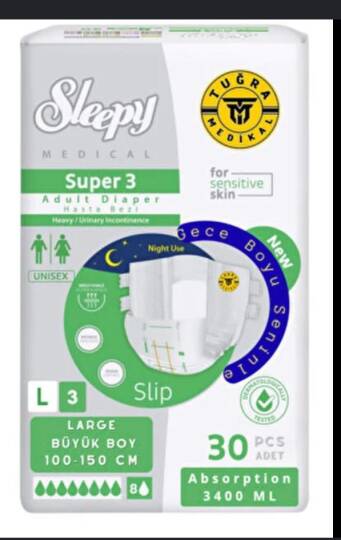 Sleepy Medical Super 3 Belbantlı Hasta Bezi Large 30 Adet