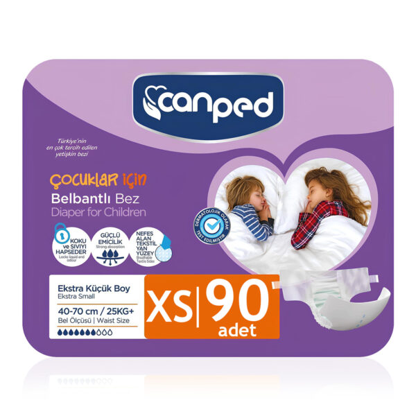 Canped Belbantlı Tekstil Yüzey Hasta Bezi XS-Ekstra Small Beden 90 Adet