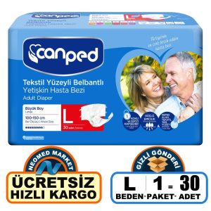 Canped Belbantlı Tekstil Yüzey Hasta Bezi L-Large Beden 30 Adet