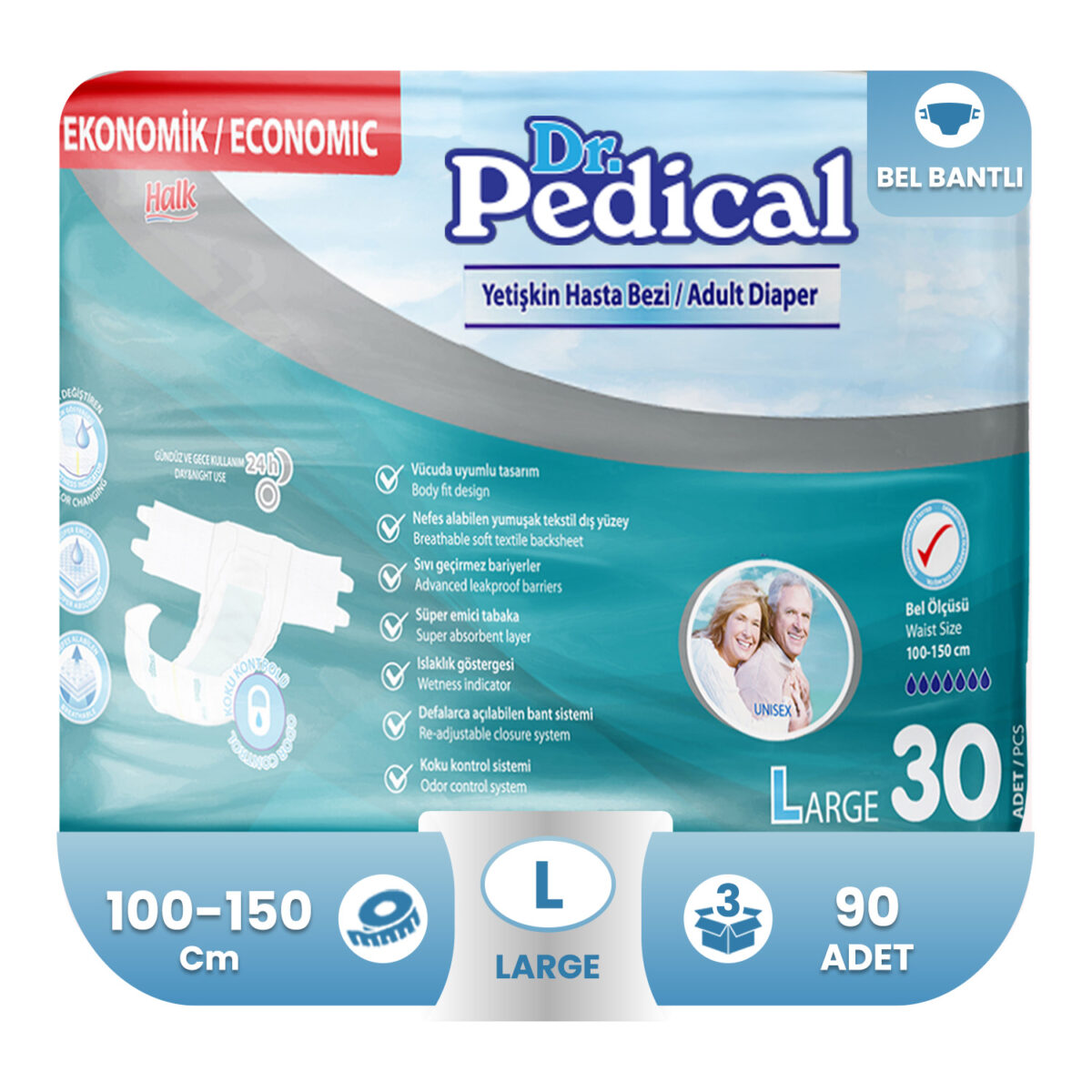 dr.pedical-bel-bantlı-hasta-bezi-large-90 adet Dr. Pedical Belbantlı Hasta Bezi L-Large Beden 90 Adet - Görsel 1