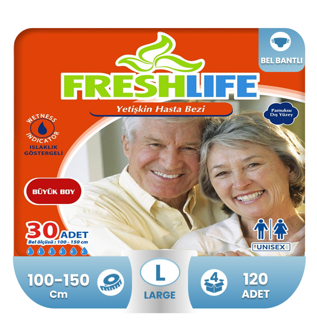 freshlife-bel bantlı-large-120adet Freshlife Belbantlı Hasta Bezi L-Large Beden 120 Adet - Görsel 1
