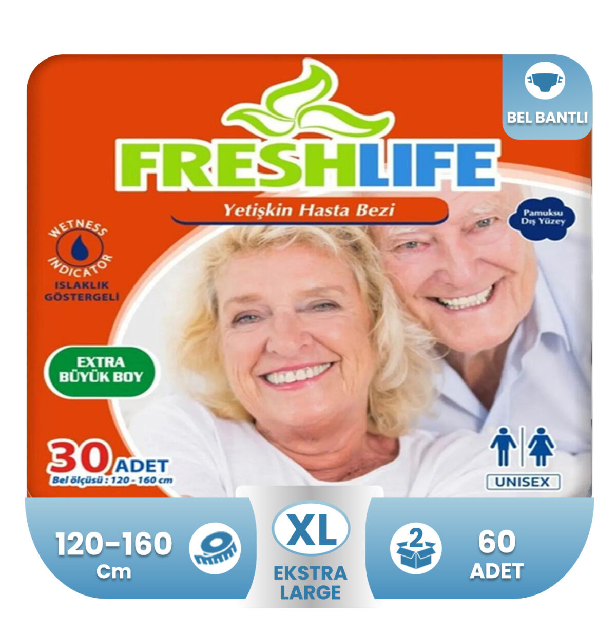freshlife-bel bantlı-xl-60adet Freshlife Belbantlı Hasta Bezi XL-Extra Large Beden 60 Adet - Görsel 1