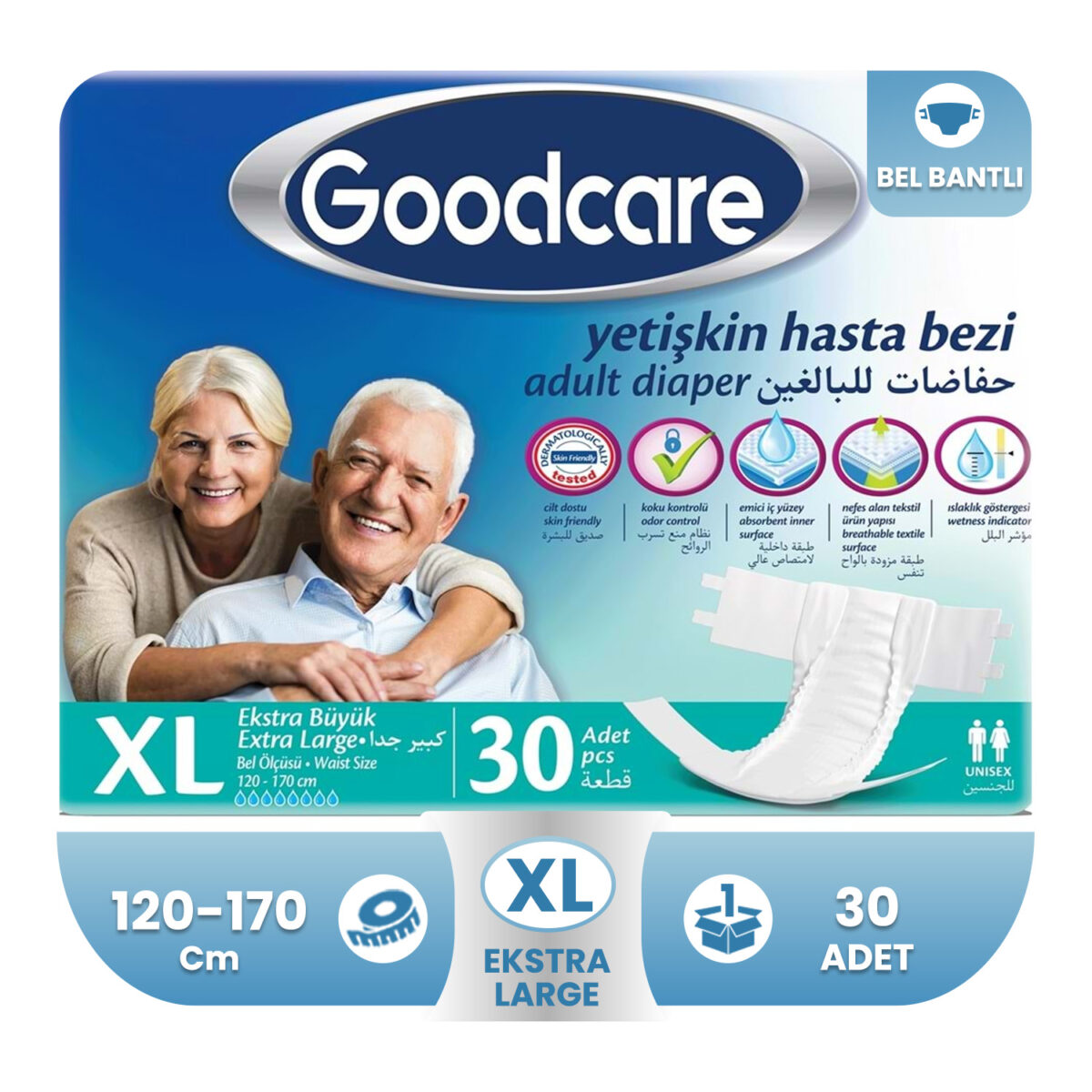 goodcare-bek-bantlı-xl-30adet Goodcare Belbantlı Tekstil Yüzey Hasta Bezi XL- Extra Large Beden 90 Adet - Görsel 1