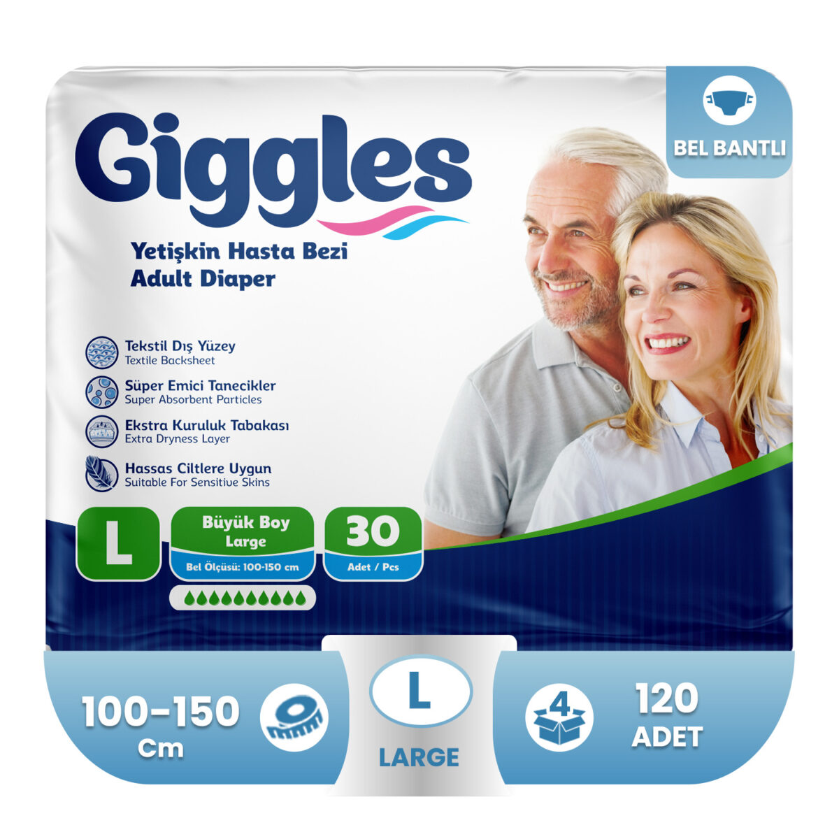 large-120 Giggles Belbantlı Hasta Bezi L-Large Beden 120 Adet - Görsel 1