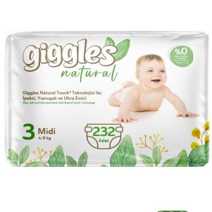 Giggles Natural 3 Numara Midi Pamuklu Bebek Bezi 232 Adet