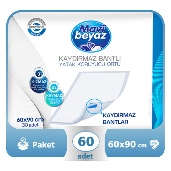 Mavi Beyaz Kaydırmaz Bantlı Yatak Koruyucu Örtü 60x90 Cm 60 Adet