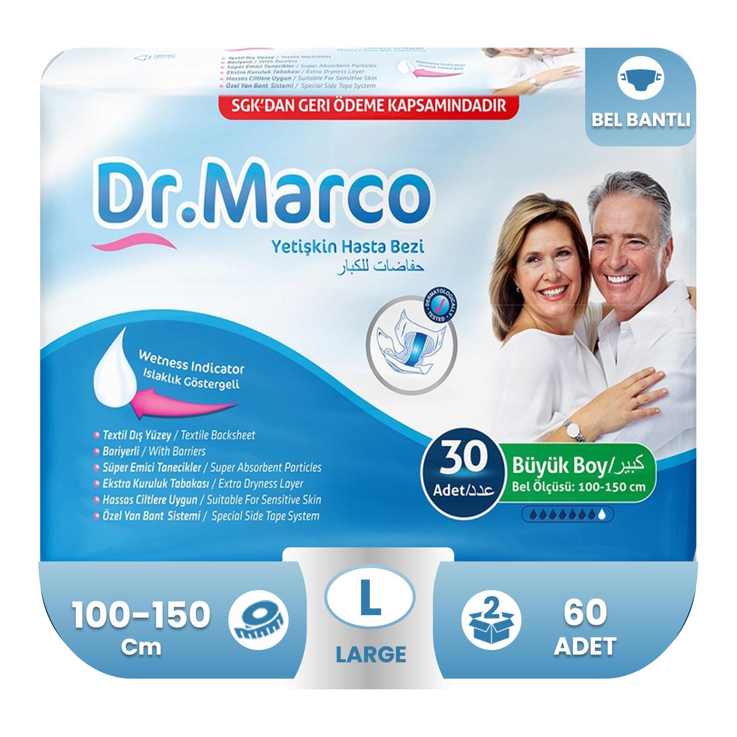 Dr. Marco  Belbantlı Hasta Bezi L-Large Beden 60 Adet