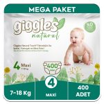 Giggles Natural 4 Numara Maxi Pamuklu Bebek Bezi Mega Paket - 400 Adet
