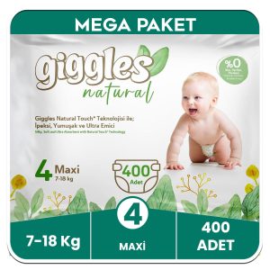 Giggles Natural 4 Numara Maxi Pamuklu Bebek Bezi Mega Paket - 400 Adet