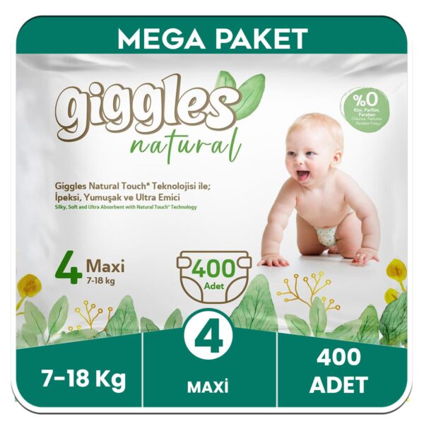 Giggles Natural 4 Numara Maxi Pamuklu Bebek Bezi Mega Paket - 400 Adet