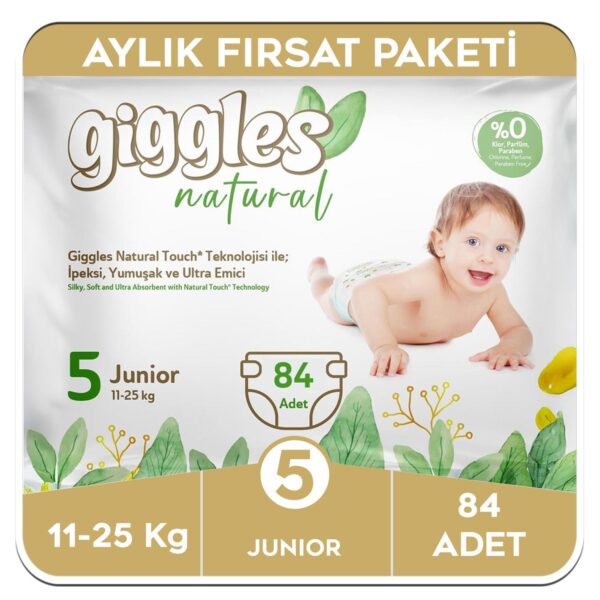 Giggles Natural 5 Numara Junior Pamuklu Bebek Bezi Aylık Fırsat Paketi - 84 Adet