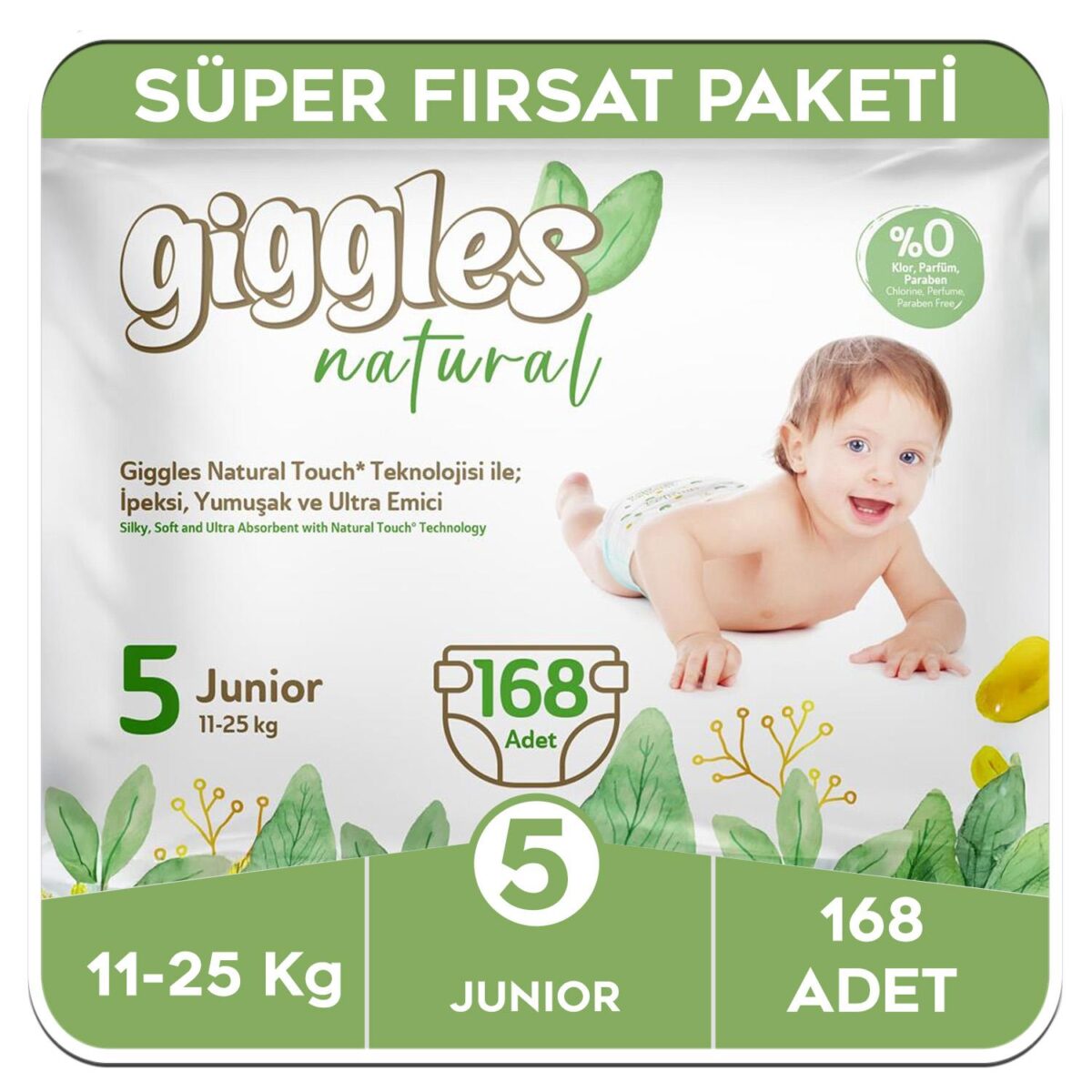 giggles-natural-5-numara-junior-pamuklu-bebek-bezi-super-firsat-paketi-168-adet-12537.jpg Giggles Natural 5 Numara Junior Pamuklu Bebek Bezi Süper Fırsat Paketi - 168 Adet - Görsel 1