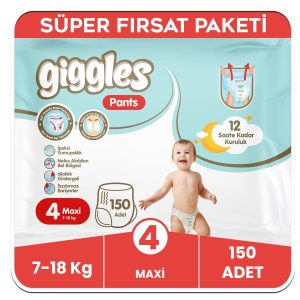Giggles Pants Külotlu Bebek Bezi 4 Numara Maxi Süper Fırsat Paketi - 150 Adet