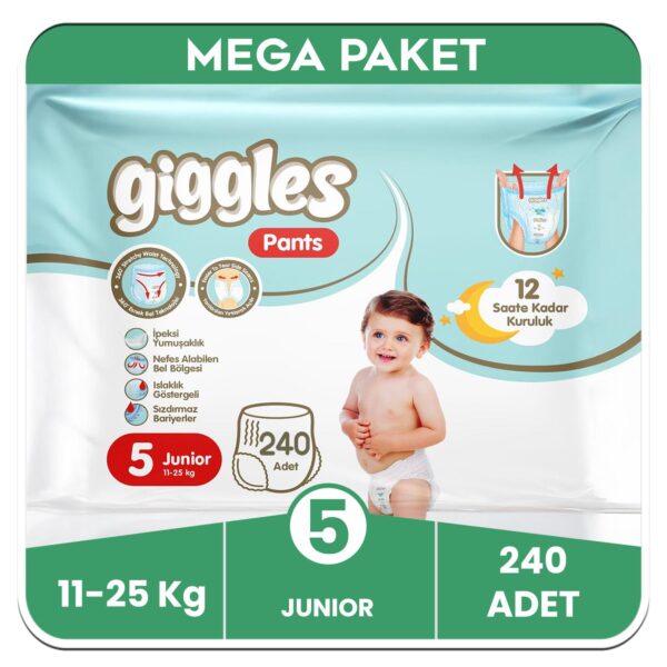 Giggles Pants Külotlu Bebek Bezi 5 Numara Junior Mega Paket - 240 Adet