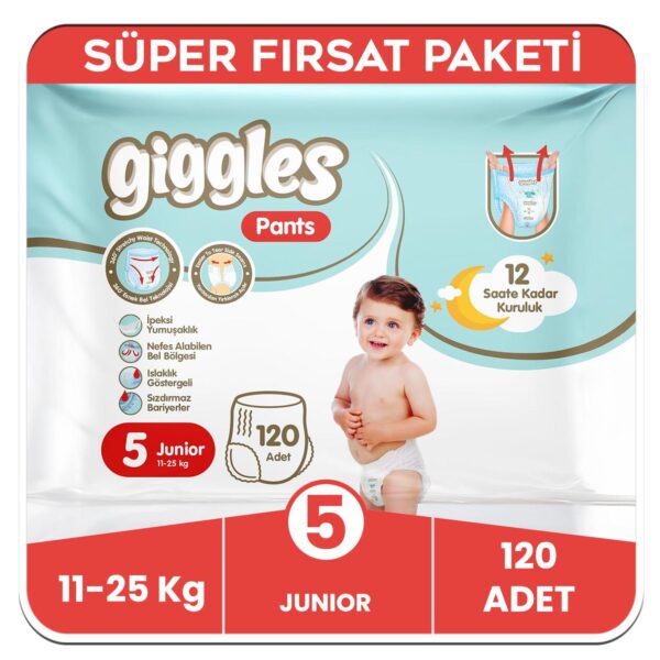 Giggles Pants Külotlu Bebek Bezi 5 Numara Junior Süper Fırsat Paketi - 120 Adet