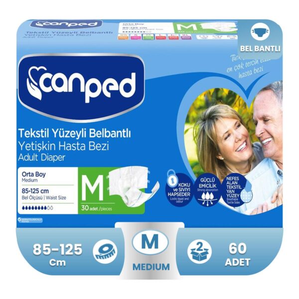 Canped Belbantlı Tekstil Yüzey Hasta Bezi M-Medium Beden 60 Adet