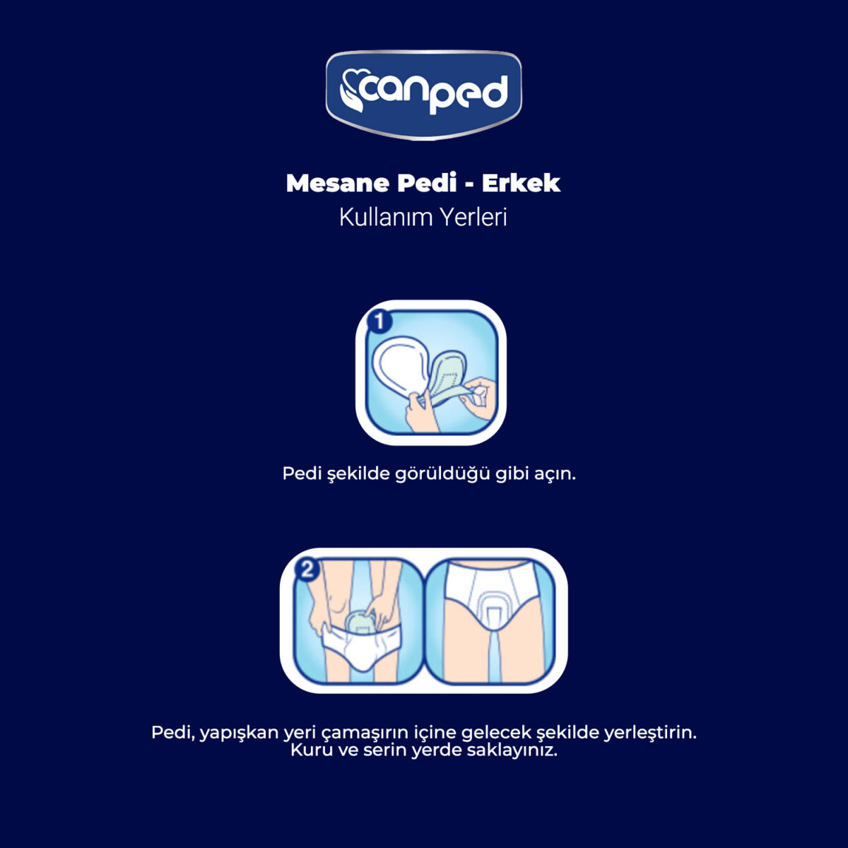 canped-erkek-mesane-pedİ-ÜRÜN-KULLANIM-YERİ Canped Mesane Pedi Erkek M-Medium Beden 48 Adet - Görsel 3