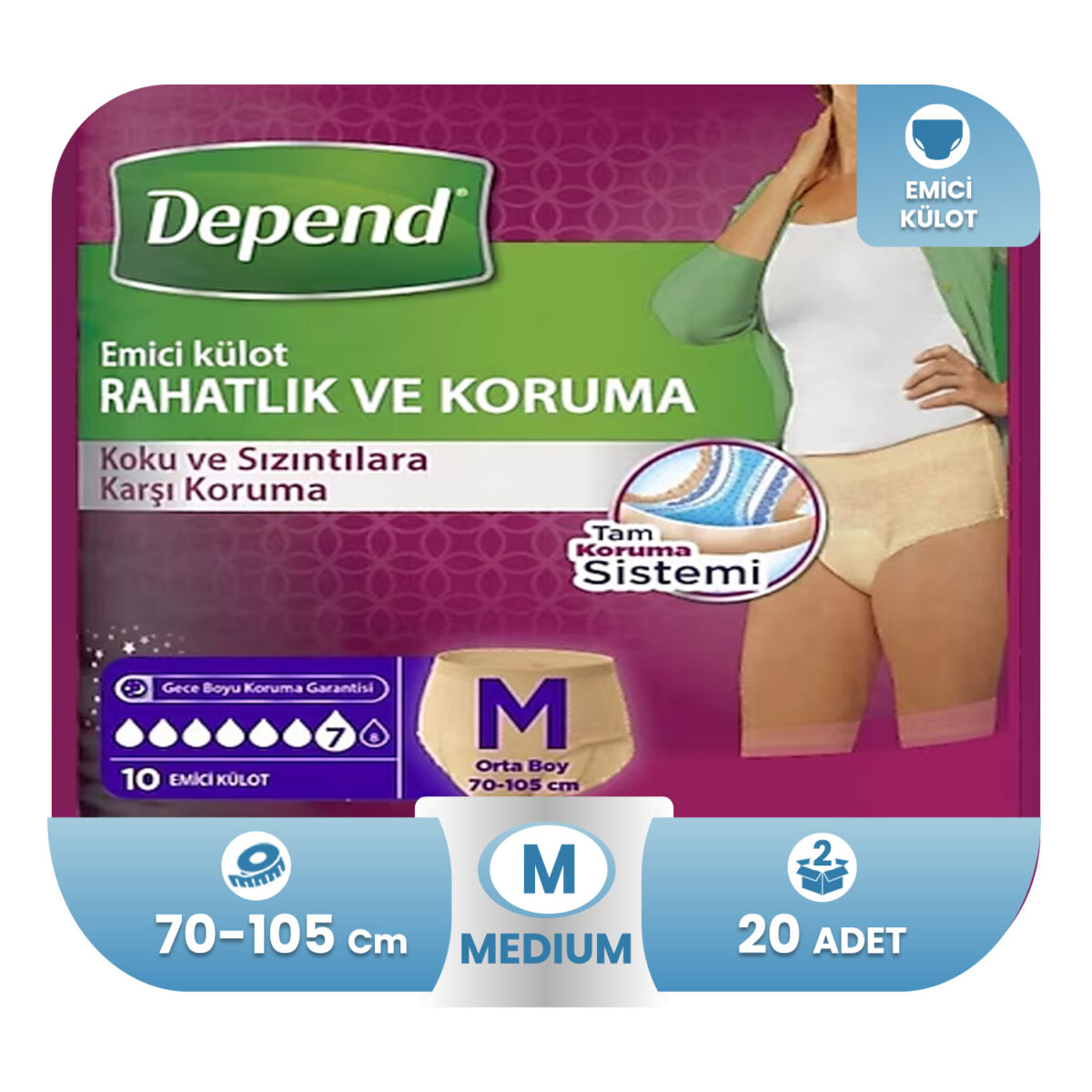 depend-emici-medıum-20 Depend Emici Külot Bayan M-Medium Beden 20 Adet - Görsel 1