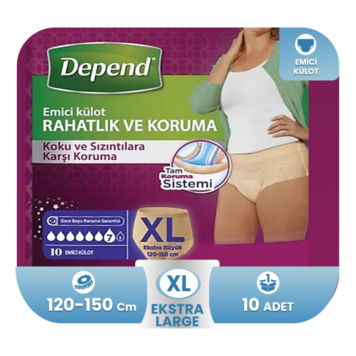 depend-emici-xl-10 Depend Emici Külot Bayan XL-Extra Large Beden 10 Adet - Görsel 1