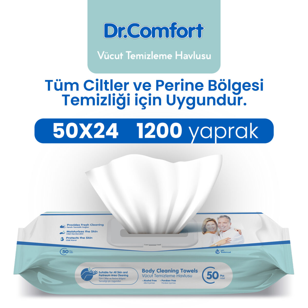 dr.comfort-1200 Dr.Comfort Perine ve Vücut Temizleme Havlusu 1200 Adet - Görsel 1