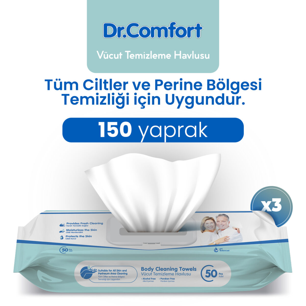 Dr.Comfort Perine ve Vücut Temizleme Havlusu 150 Adet - Görsel 1