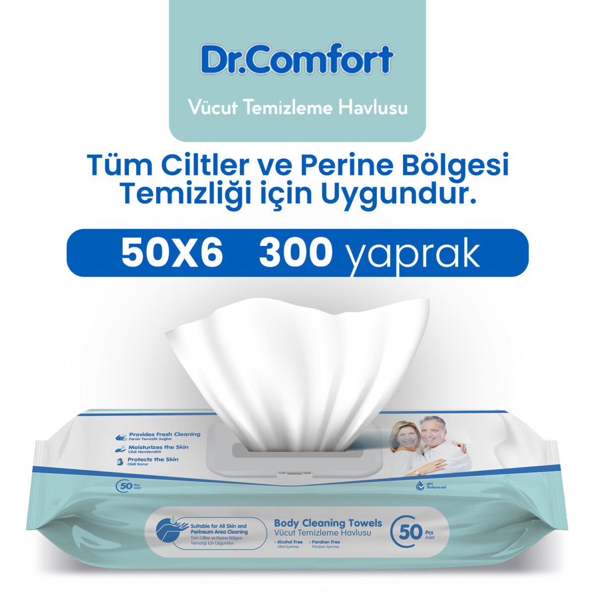 dr.comfort-300 Dr.Comfort Perine ve Vücut Temizleme Havlusu 300 Adet - Görsel 1