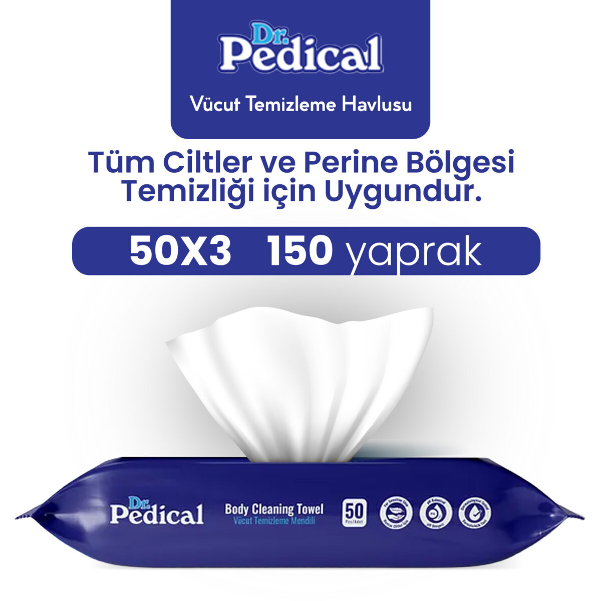 dr.pedical 150 Dr. Pedical Vücut Temizleme Havlusu Beyaz Sabun 150 Adet - Görsel 1