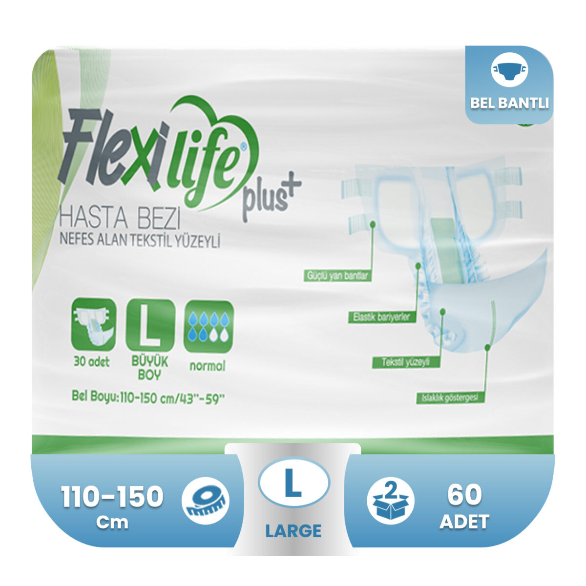 flexlife-bel-bantlı-60adet-large Flexi Life Belbantlı Hasta Bezi L-Large Beden 60 Adet - Görsel 1