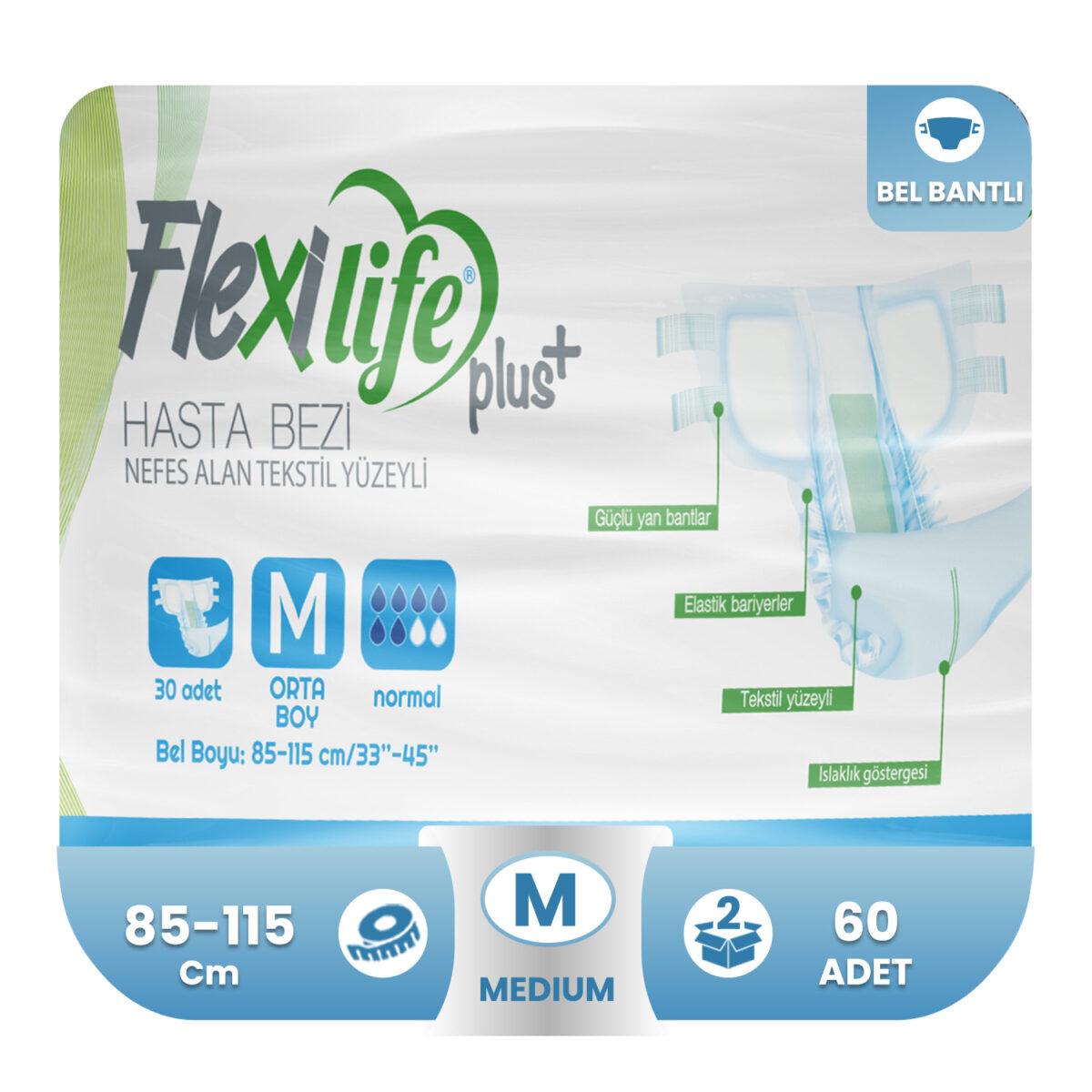 flexlife-bel-bantlı-60adet-medium Flexi Life Belbantlı Hasta Bezi M-Medium Beden 60 Adet - Görsel 1