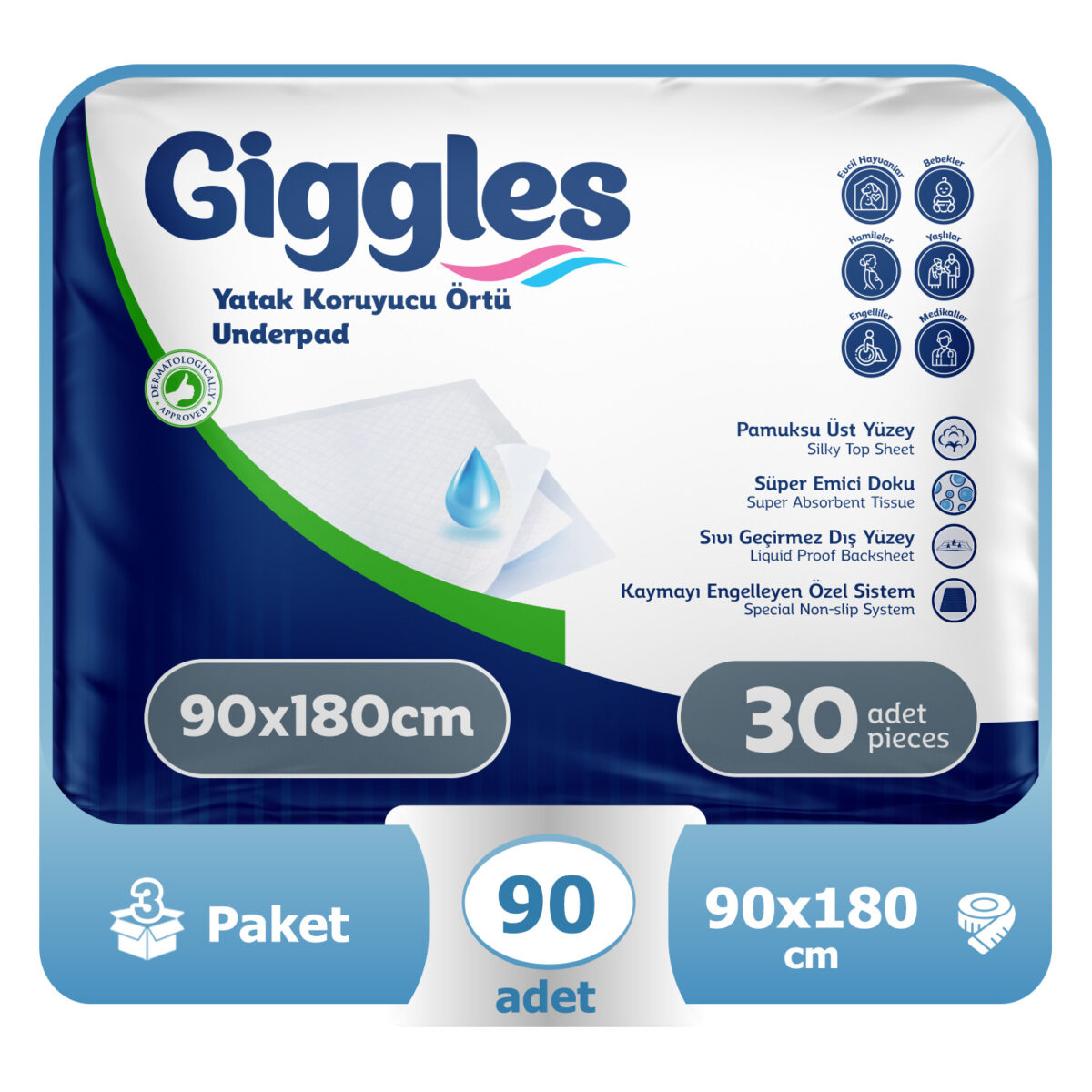 giggles-yatak koruyucu-90x180-90lı Giggles Yatak Koruyucu Örtü  90x180 Cm 90 Adet - Görsel 1