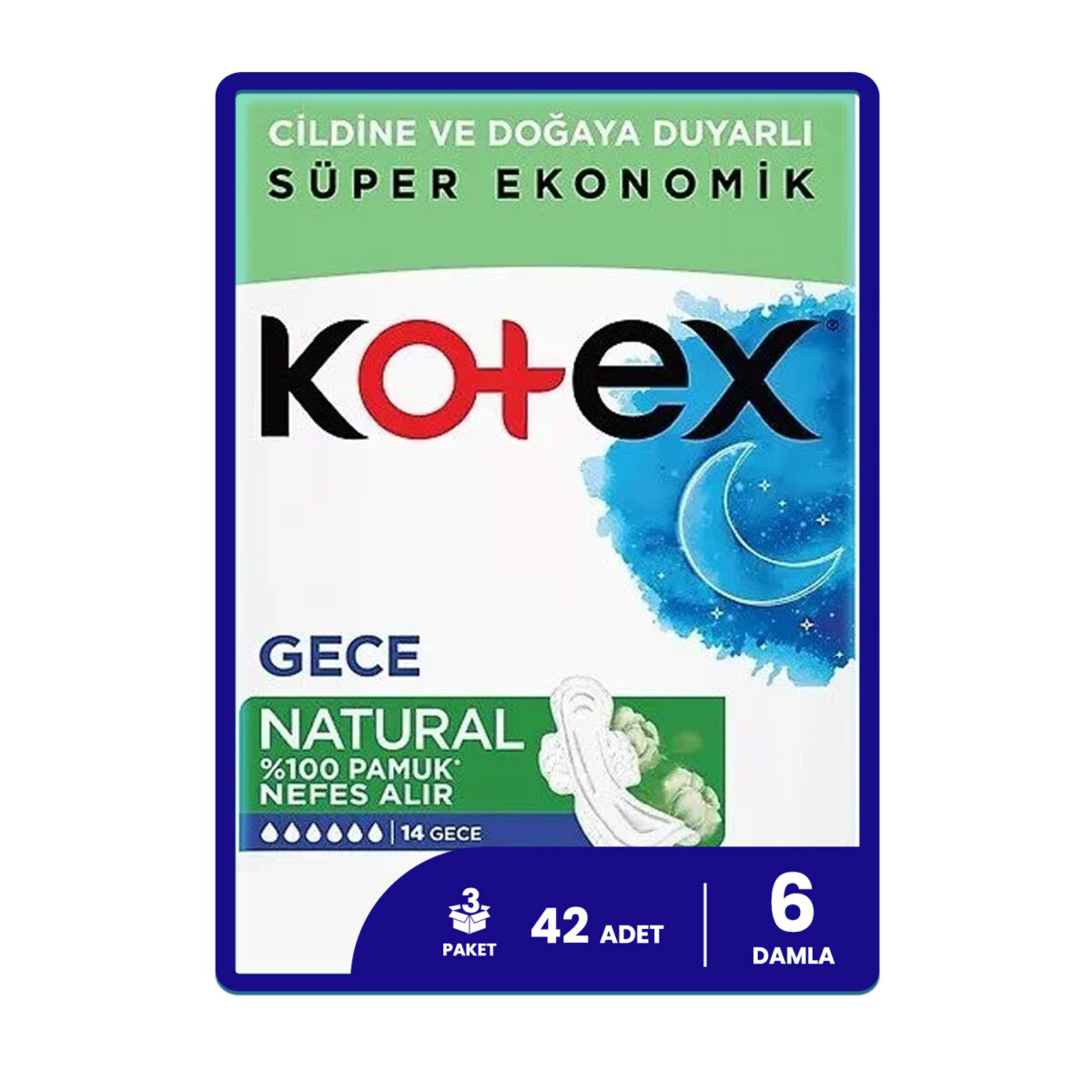 Kotex Natural Ultra Quadro Gece Hijyenik Ped 42 Adet - Görsel 1