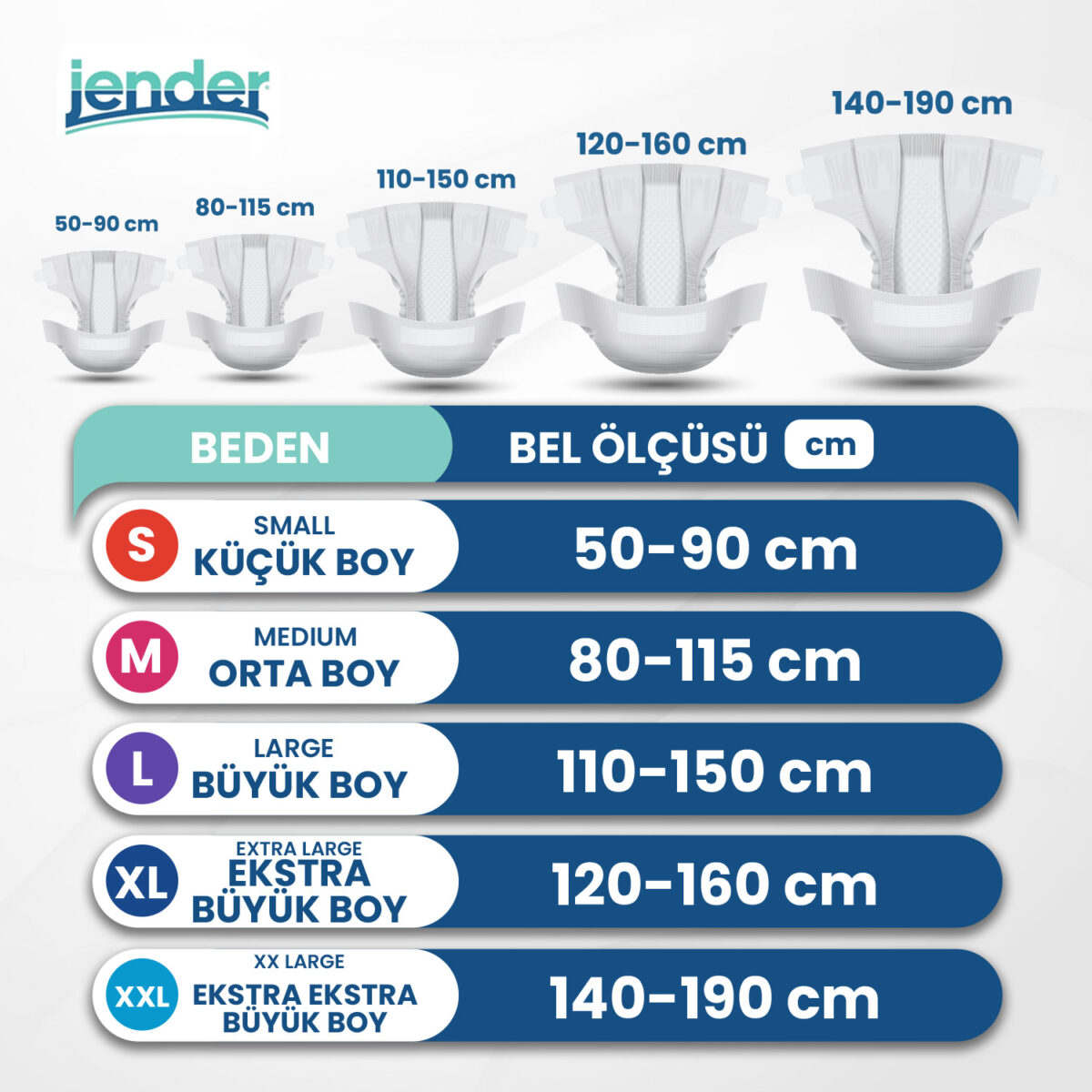 beden tablosu=2 Jender Bel Bantlı Hasta Bezi XX-Large Beden 80 Adet - Görsel 2