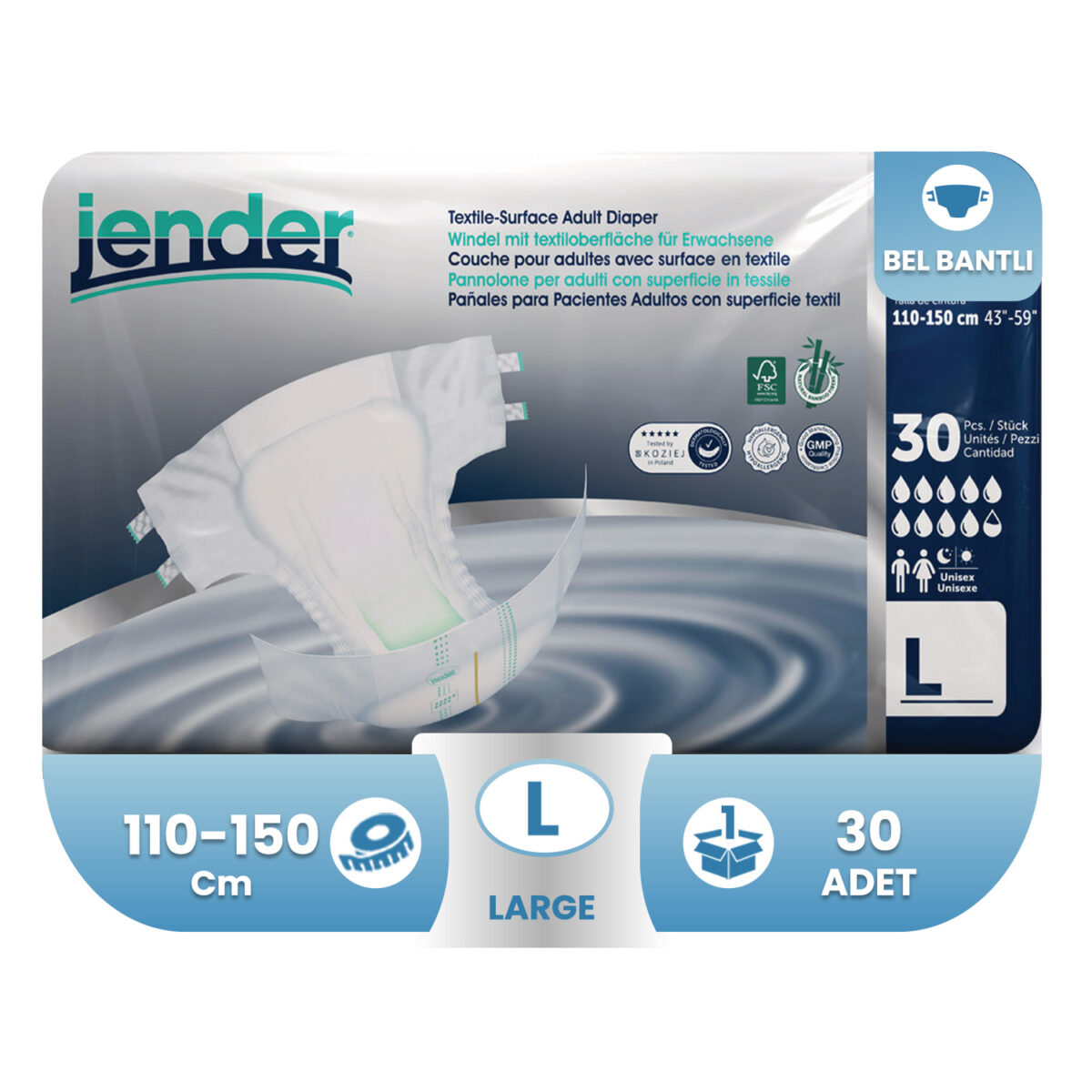 large-30 Jender Bel Bantlı Hasta Bezi L-Large Beden 30 Adet - Görsel 1