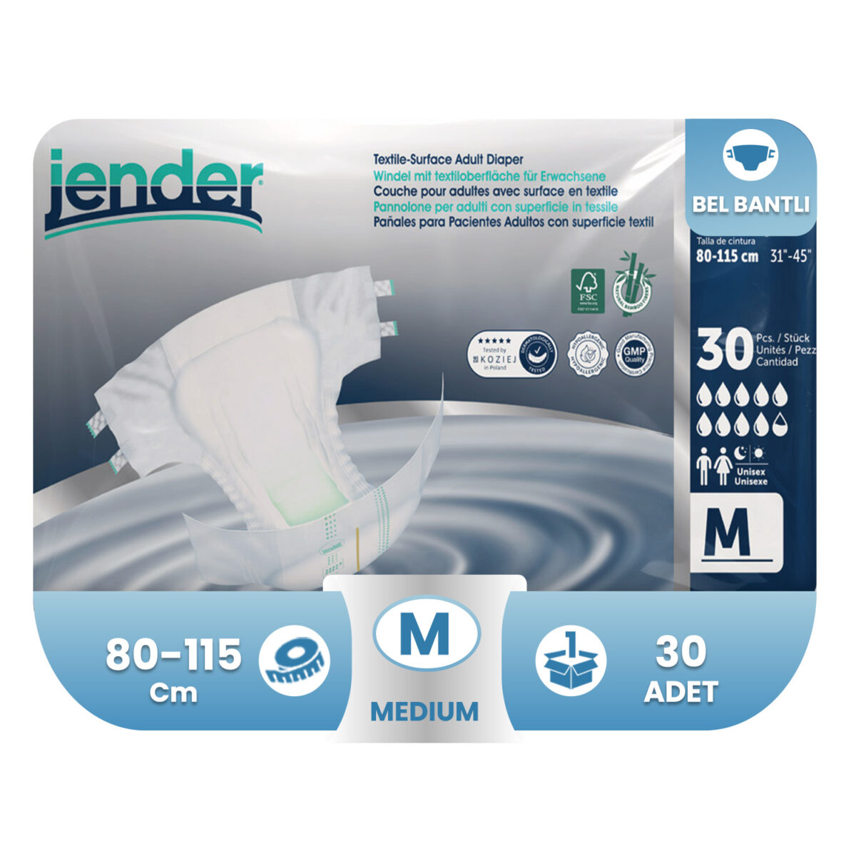 medium-30 Jender Bel Bantlı Hasta Bezi M-Medium Beden 30 Adet - Görsel 1