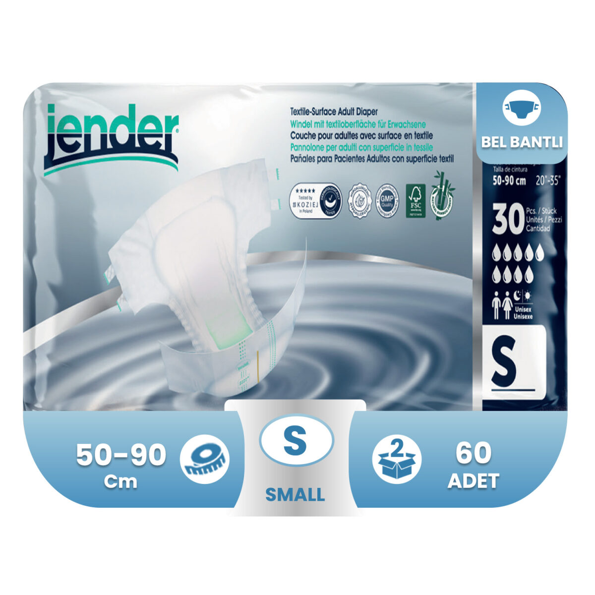 small-60 Jender Bel Bantlı Hasta Bezi S-Small Beden 60 Adet - Görsel 1